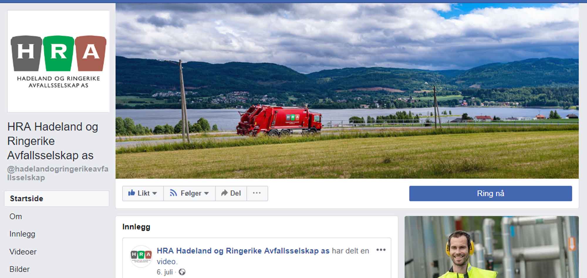 Skjermdump av forsiden til HRAs Facebook-side.